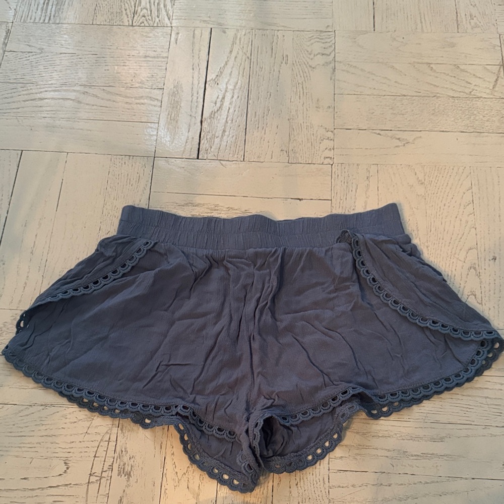 High Waist Blue Flowy Shorts
